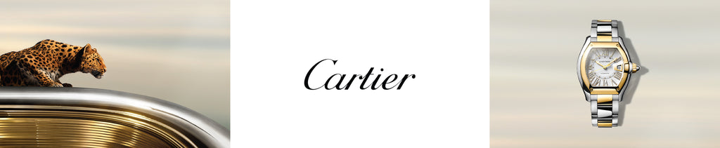 Cartier watch with a leopard on a rock, featuring the Cartier brand name.
