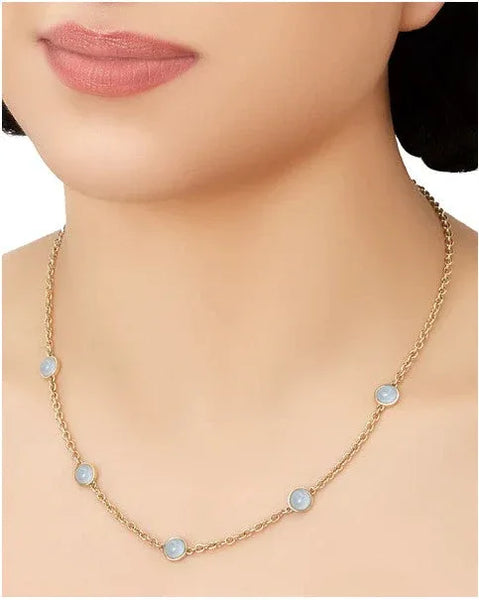 Bubbles Mini Luxe Chain Necklace w/6mm Aquamarine, 18K Yellow Gold - Provident Jewelry