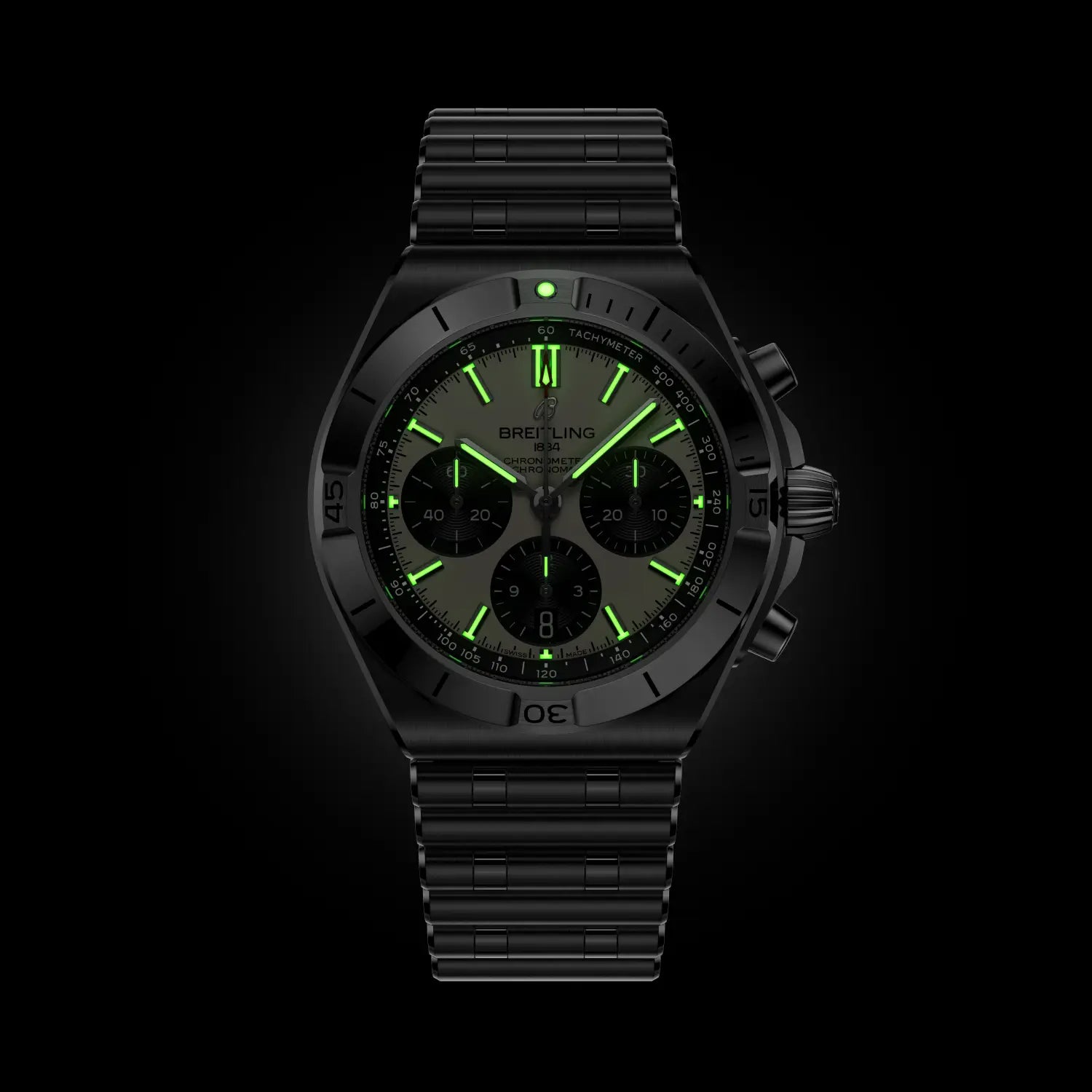 Glow in the dark features on Breitling watch