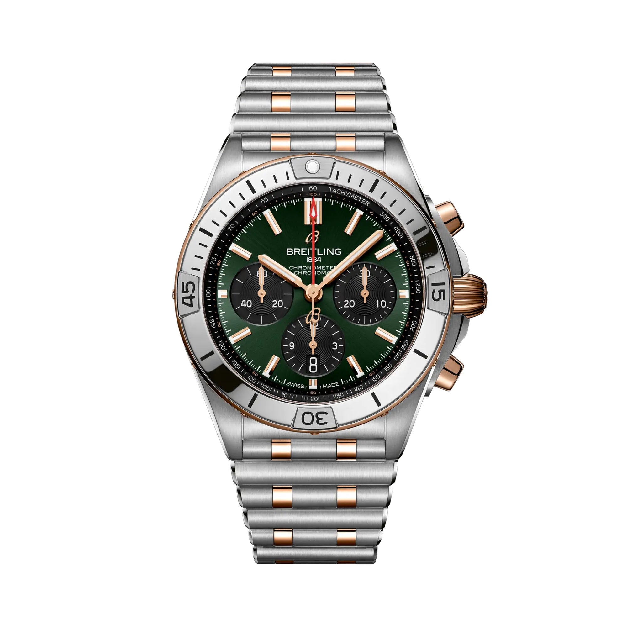 Chronomat B01 42- Stainless Steel/18K Red Gold/Dark Green - Provident Jewelry E-commerce