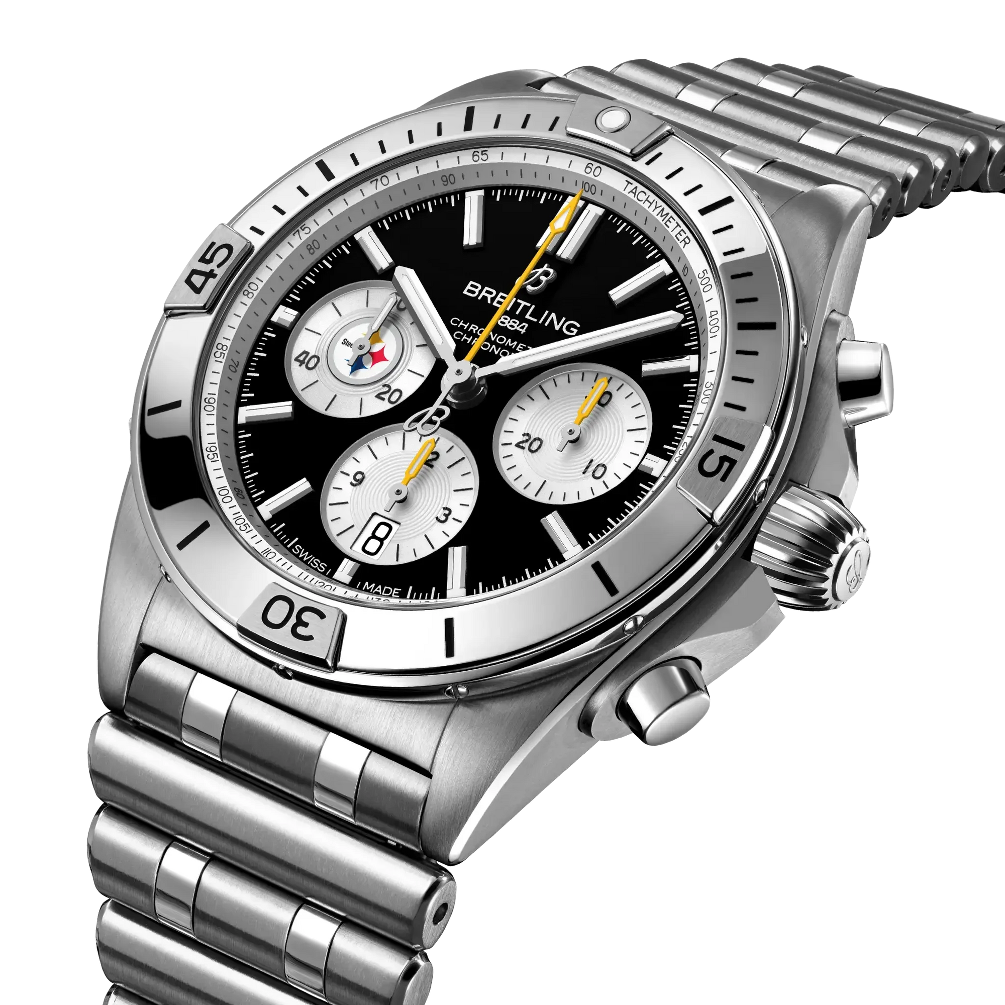 Chronomat B01 42 NFL Pittsburgh Steelers Edition- Stainless Steel/ Black Dial - Provident Jewelry
