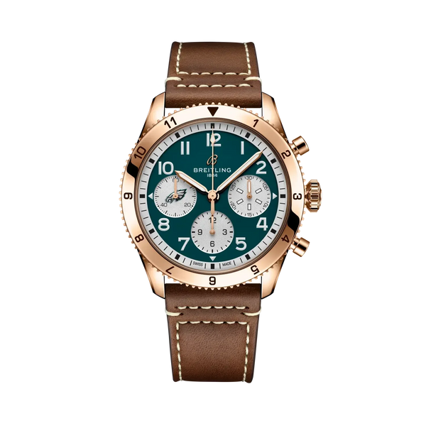 Classic AVI Chronograph 42 Super Bowl LIX Philadelphia Eagles Limited Edition- Brown Calfskin Leather - Provident Jewelry