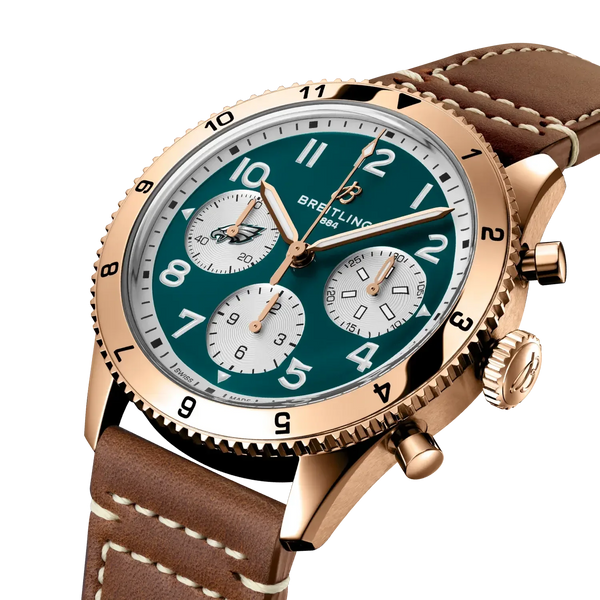 Classic AVI Chronograph 42 Super Bowl LIX Philadelphia Eagles Limited Edition- Brown Calfskin Leather - Provident Jewelry