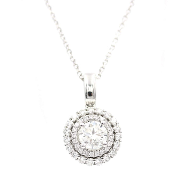 14K White Gold .96ct Round Diamond (G/SI1) Double Halo ~.38ctw Diamond Pendant. Provident Jewelery