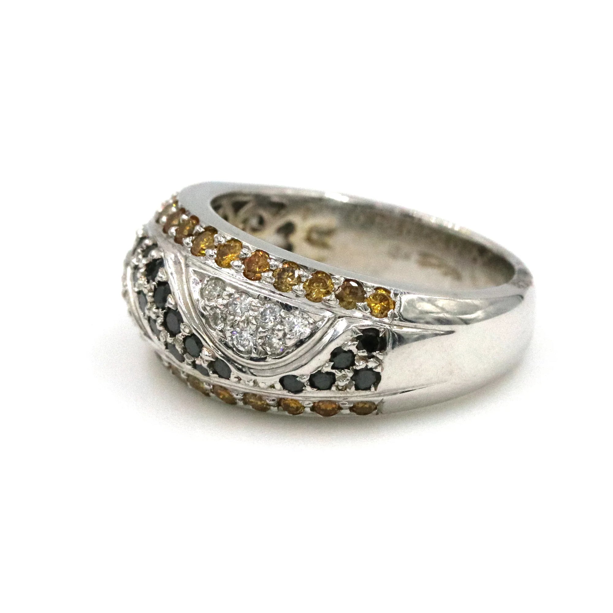 14K White Gold Black And Irradiated Yellow ~1.00ctw Diamond Fashion Ring. - Provident Jewelry