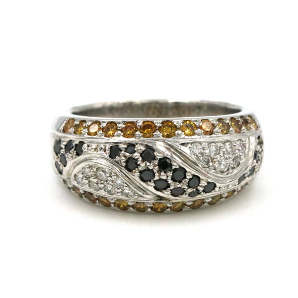 14K  White Gold Black And Irradiated Yellow ~1.00ctw Diamond Fashion Ring. Provident Jewelery