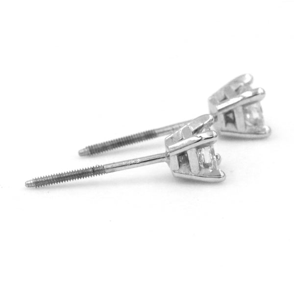 14K White Gold ~.50ctw Princess Diamond Stud Earrings With Screw Backs