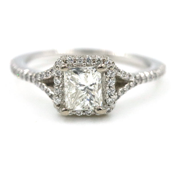 1.05ct Princess Cut  J/VS1 18K White Gold Ritani Bella Vita , Semi Mount For Square Stone, With ~.24ctw (GH/VS) Provident Jewelery