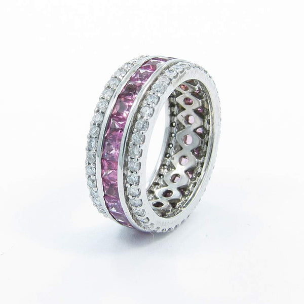 14K White Gold  Pink Sapphire Diamond Band Provident Jewelery