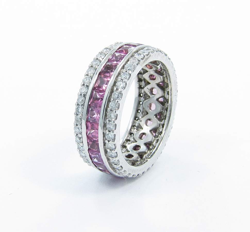 14kt Gold Pink Sapphire and Diamond Band