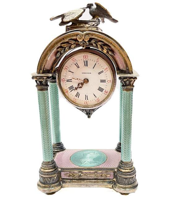 Vintage Deicer Guilloche Enamel Desk Clock