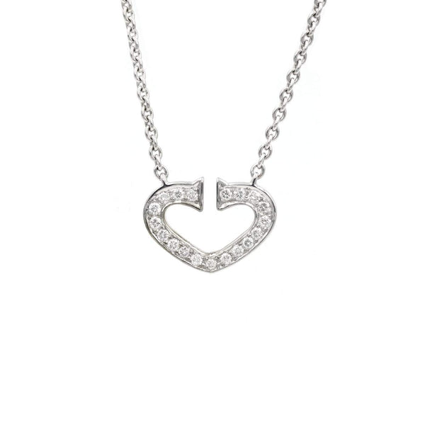 18K White Gold Cartier C Pave  ~0.50ctw Diamond Heart 17" Necklace