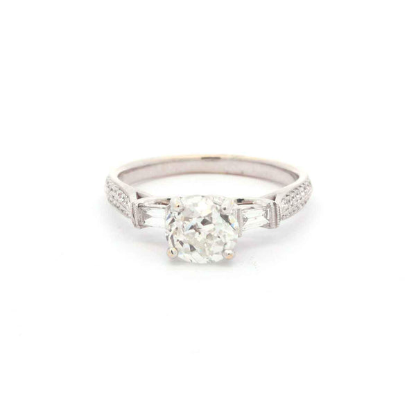 Old European Cut Diamond 1.58Ct (K/I1) , Set In 18k White Gold  Semi Mount Baguettes And Pave~.32ctw Provident Jewelery