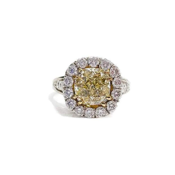 18kt Gold & Platinum Fancy Light Yellow Diamond Halo Engagement Ring