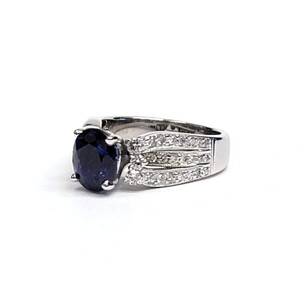 18kt White Gold Royal Blue Sapphire and Diamond Ring