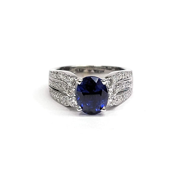 18kt White Gold Royal Blue Sapphire and Diamond Ring