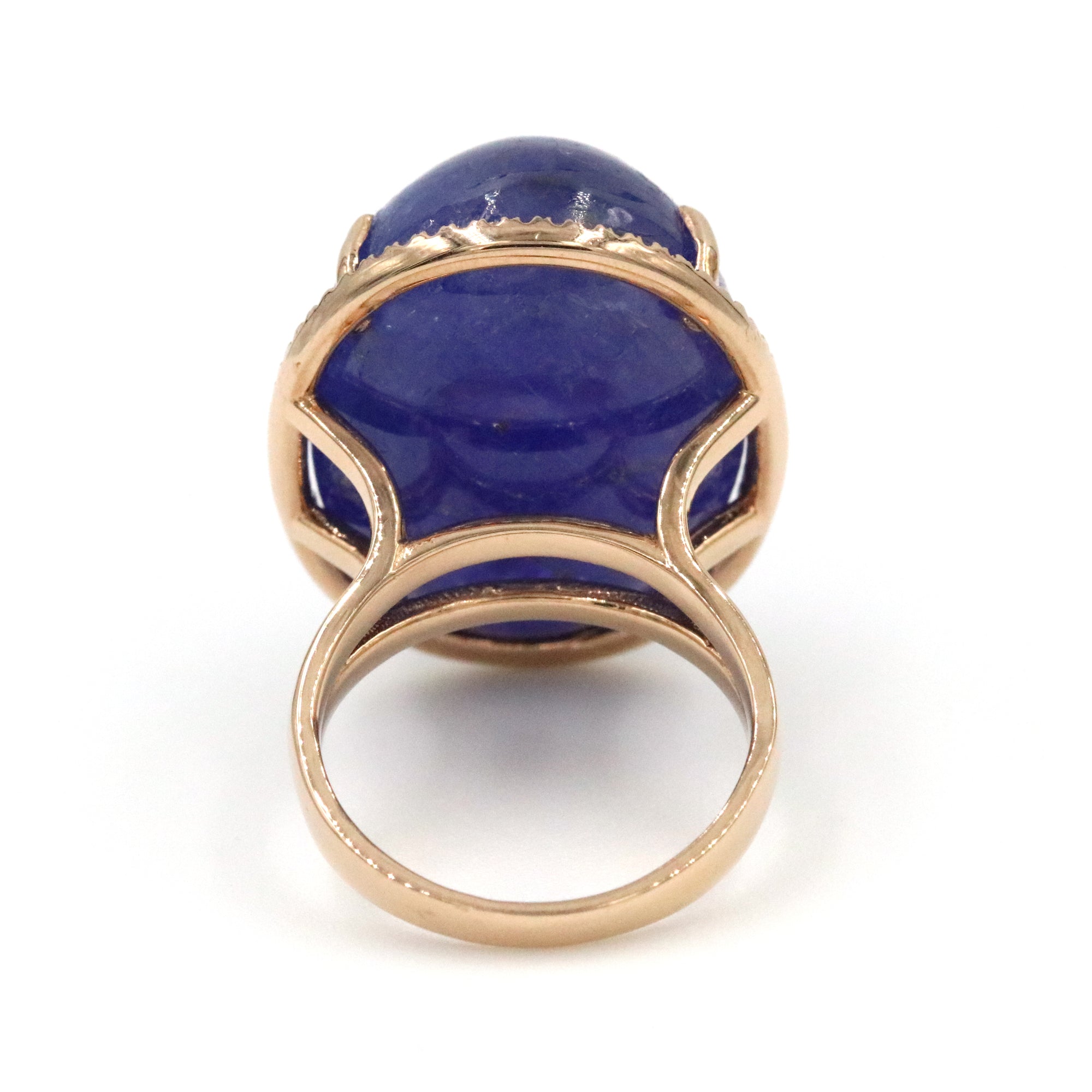 14K Rose Gold 63.38 Ctw Cabochon Tanzanite And ~.30ctw Diamond Ring. Provident Jewelery