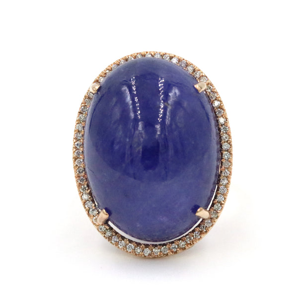14K Rose Gold 63.38 Ctw Cabochon Tanzanite And ~.30ctw Diamond Ring. Provident Jewelery