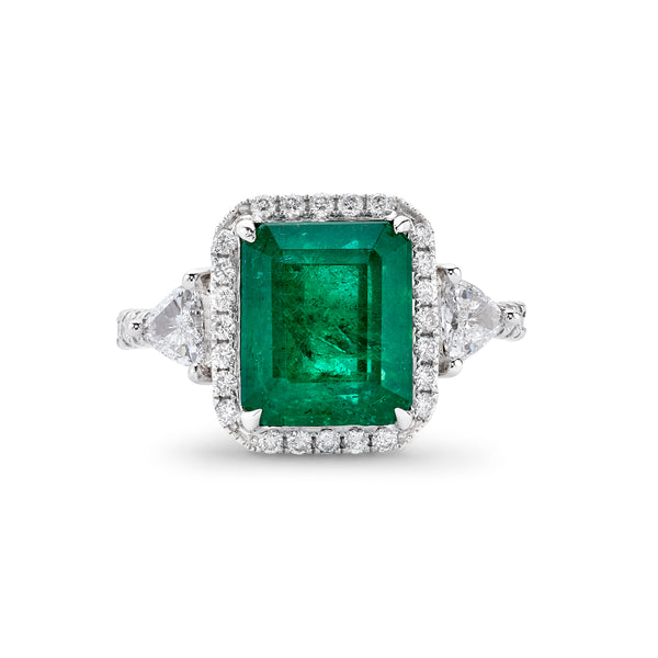 18kt Gold GIA Certified Zambia Emerald Diamond Halo Ring
