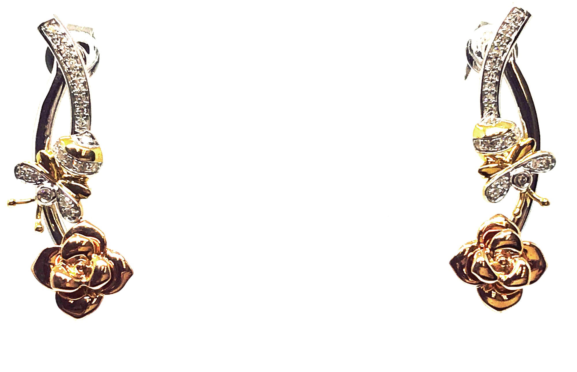 14K Tri-Gold Drop Front/Back Diamond Earrings Provident Jewelery