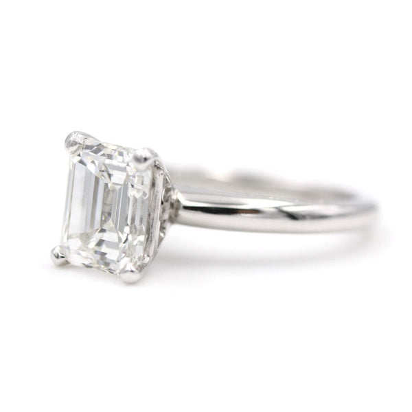 Platinum 3.01ct Emerald Cut Diamond (G/VS1 GIA Grading Report )Ring With .20ctw Round Diamonds Prong Set on Profile. Provident Jewelery