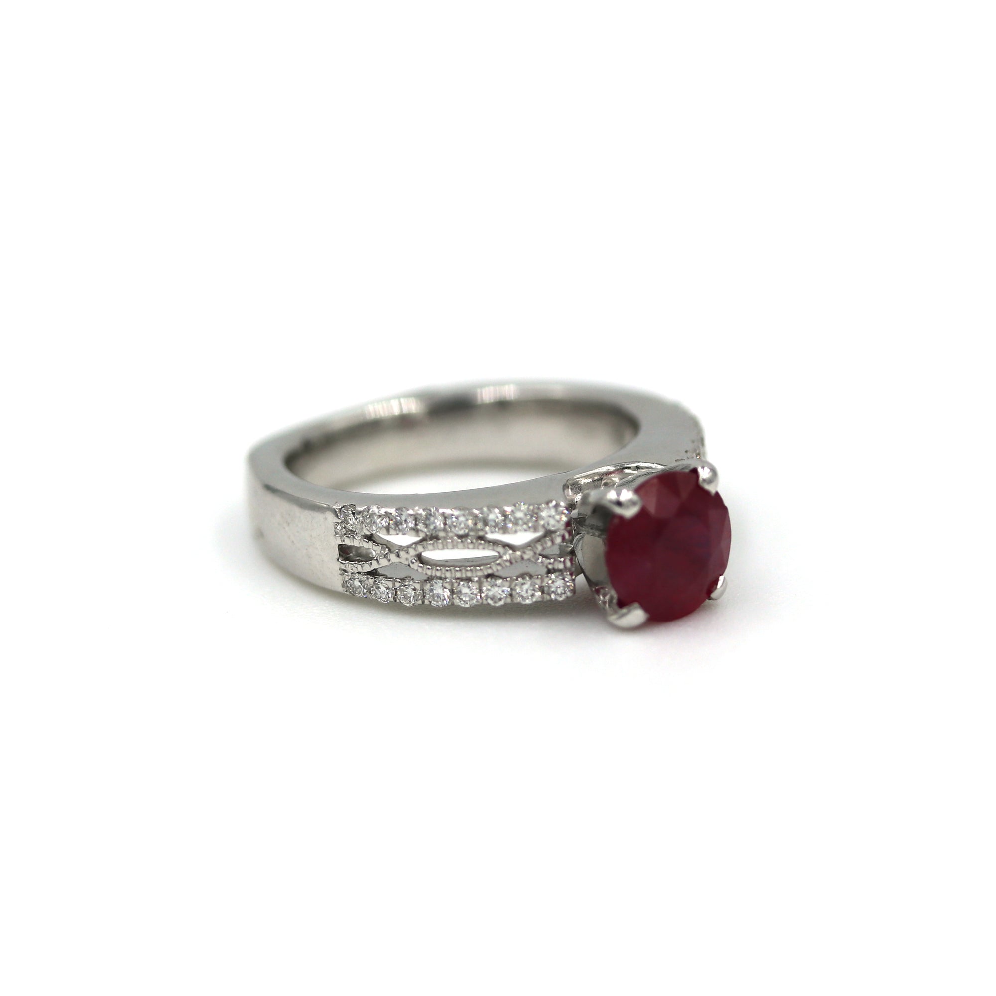 14K White Gold Ruby And Diamond Fashion Ring
