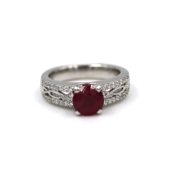 14K White Gold Ruby And Diamond Fashion Ring