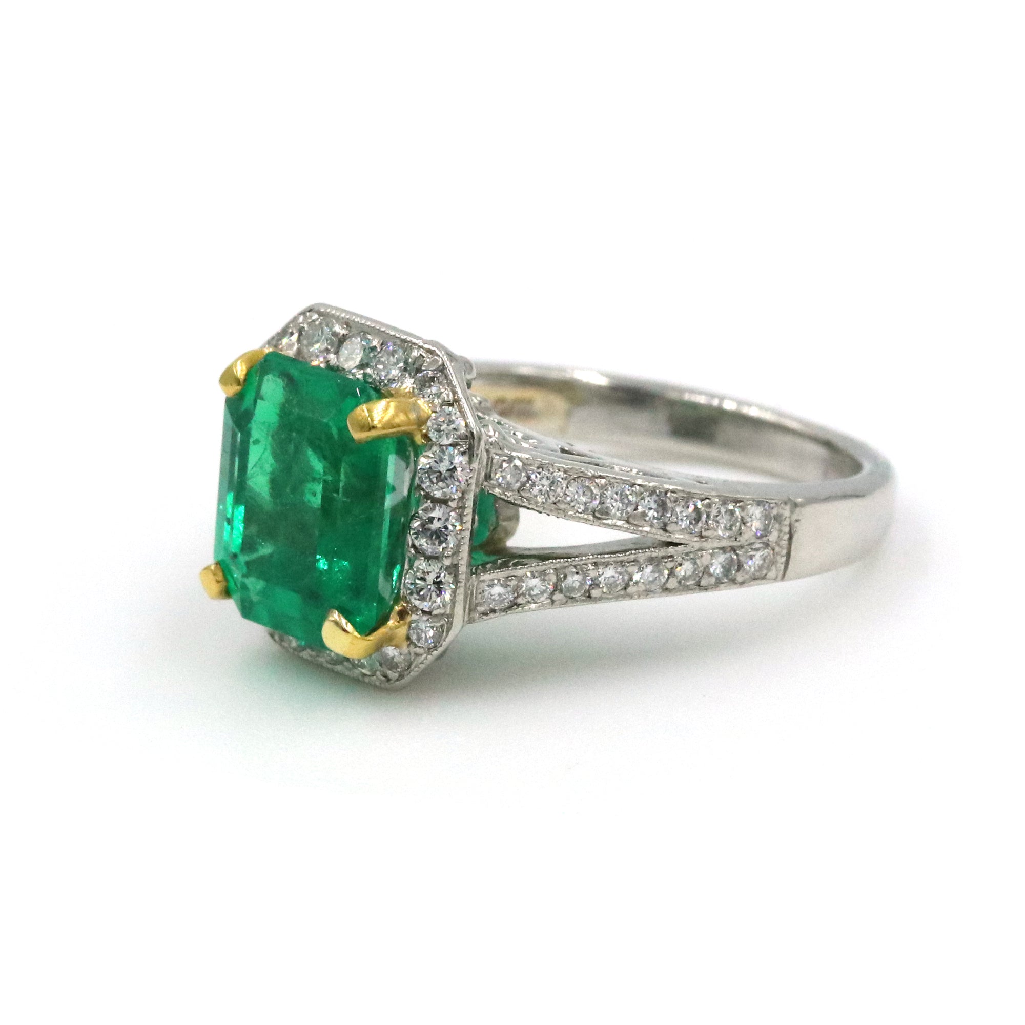Platinum 3.25ct Emerald Cut Natural Colombian Emerald & Diamond Ring with AGL Report