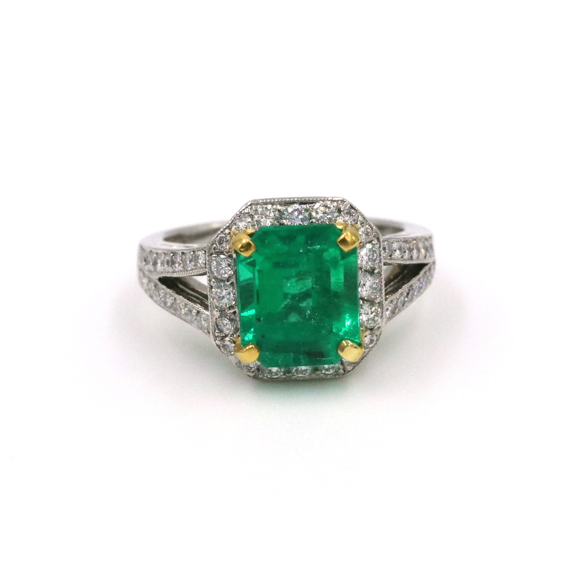 Platinum 3.25ct Emerald Cut Natural Colombian Emerald & Diamond Ring with AGL Report