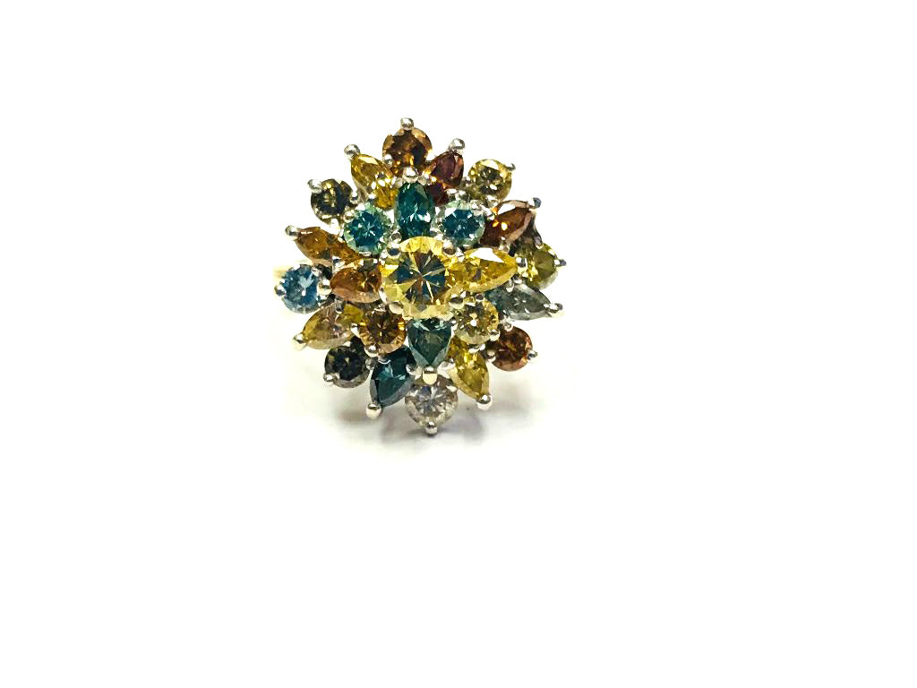 18K Multi Colored Diamond Cocktail Ring