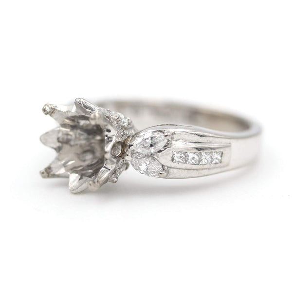 18K White Gold Diamond "Bergio" Designer Mounting, Round And Marquise Diamonds .D= ~.74ctw