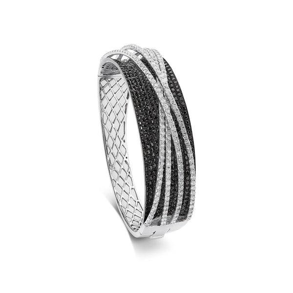 14 K White Gold, Black And White Crossover ~8.78 Ctw Diamond Bangle. Provident Jewelery