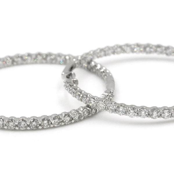 14K  White Gold ~5.00Ctw Diamond Inside Outside Hoop Earrings, Slight Graduation In Front Provident Jewelery