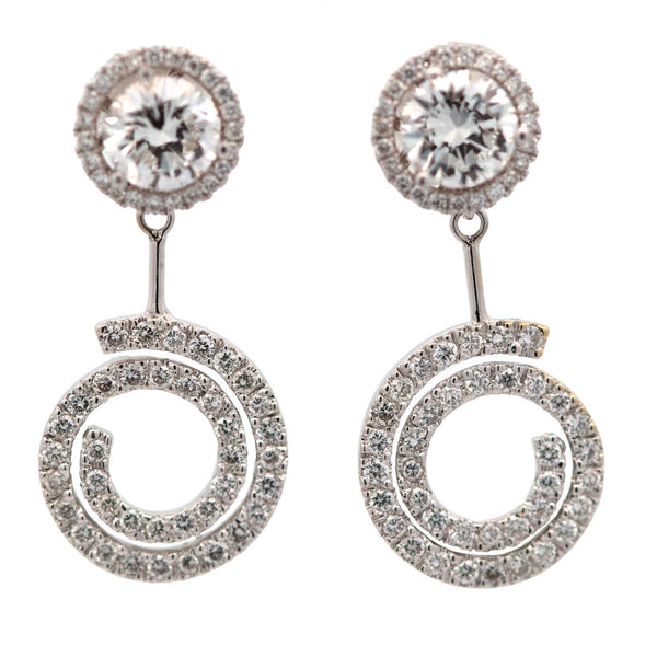 18kt White Gold Diamond Swirl Dangle Earring Jackets