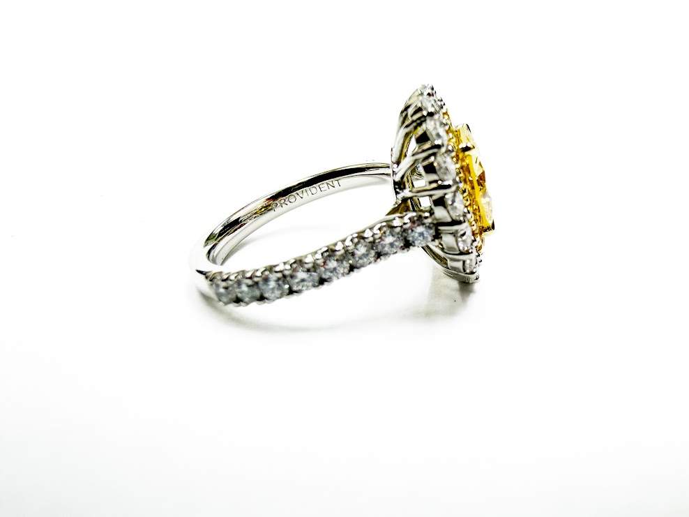 18kt Gold Fancy Yellow Diamond Double Halo Ring