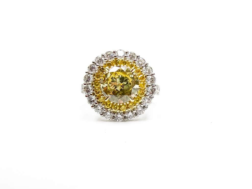 18kt Gold Fancy Yellow Diamond Double Halo Ring