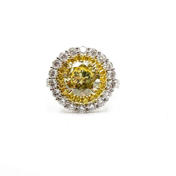 Fancy Yellow Diamond Ring, ~3.63ct Total weight