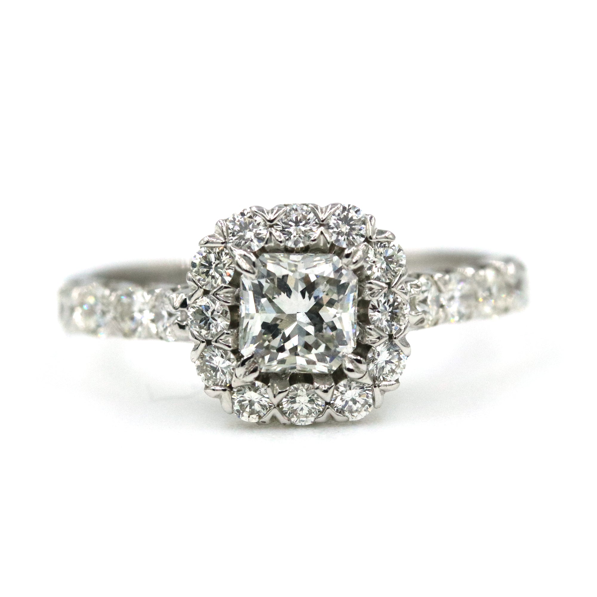14kt White Gold Princess Cut Halo Diamond Engagement Ring