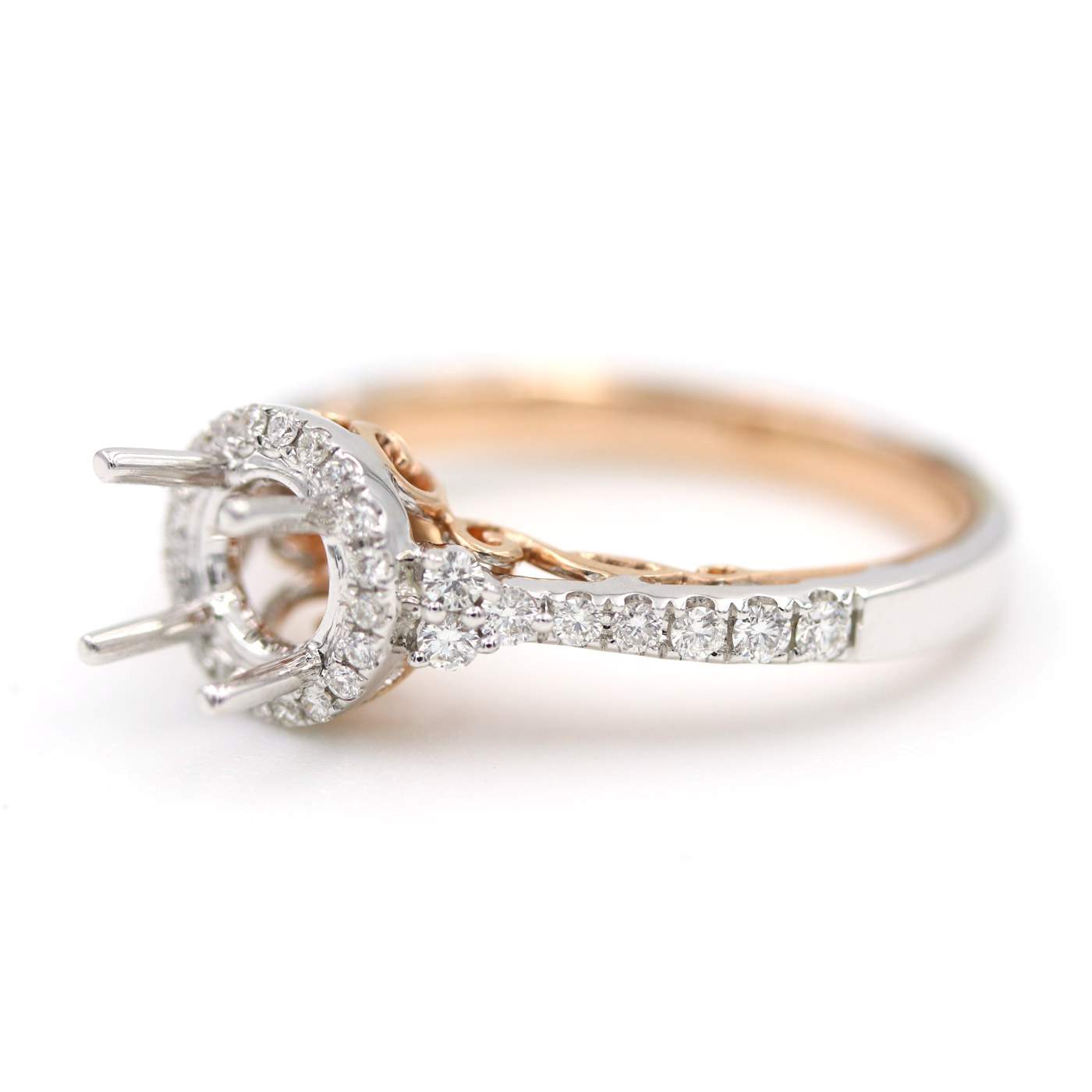 14kt White & Rose Gold Diamond Halo Semi-Mount Ring