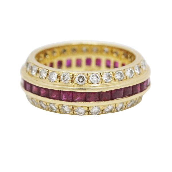 18K Ruby And ~1.00Ctw Diamond Eternity Band,  (Size 7.75)