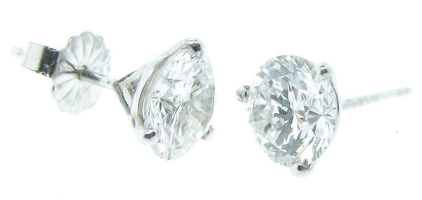 14K White Gold  2.02ctw Round Diamond Three Prong Martini Style Studs With Friction Backs. Provident Jewelery