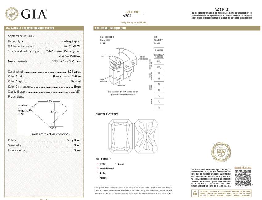 14Karat White Gold Diamond Halo 94D=~1.00ctw, Radiant Cut Center 1D=1.04Ct Fancy Intense Yellow VS1 GIA Provident Jewelery