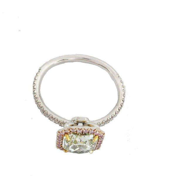 Platinum & 18kt Yellow Gold Fancy Yellow Green Radiant Cut Diamond Halo Ring