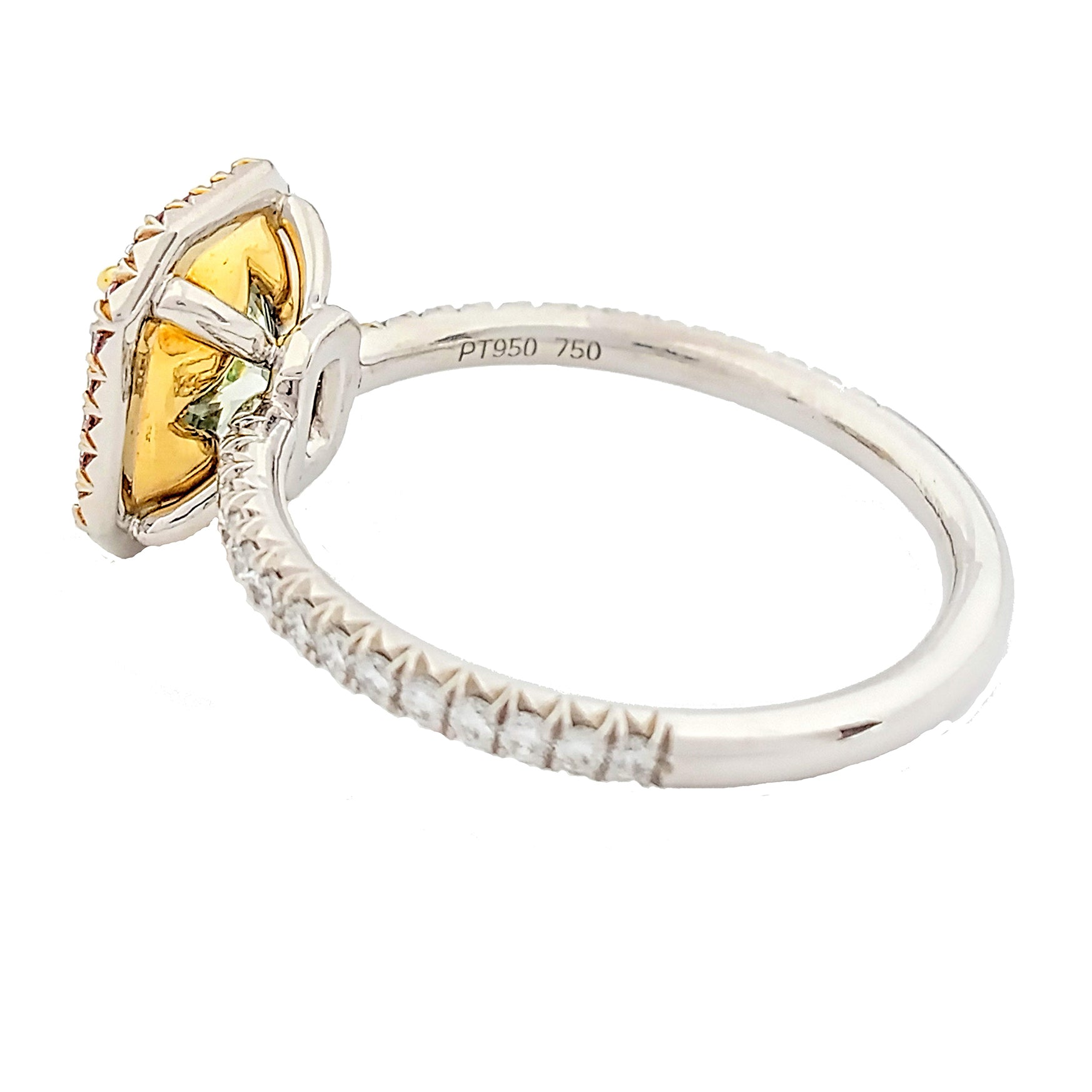 Platinum & 18kt Yellow Gold Fancy Yellow Green Radiant Cut Diamond Halo Ring