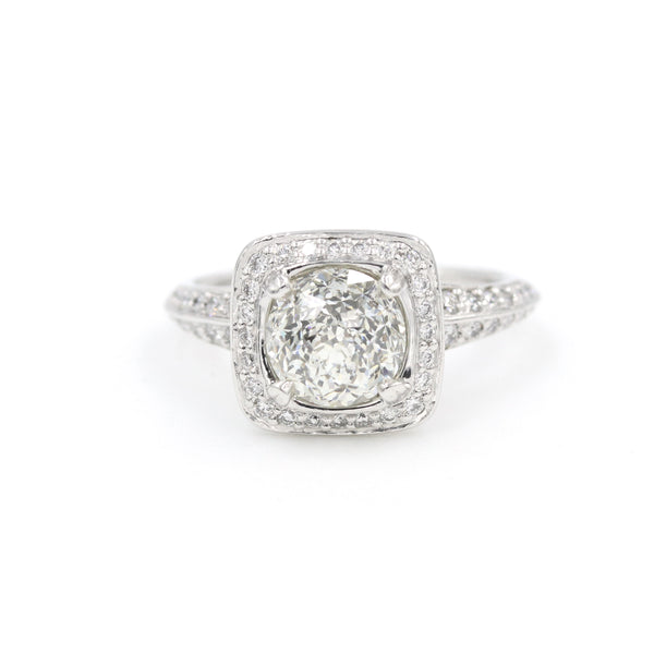 18K  White Gold Ritani "Master Works" Setting With 2.03Ct (L/SI1 ) Crown Of Light Diamond And Mounting Contains 76D=~.53Ctw