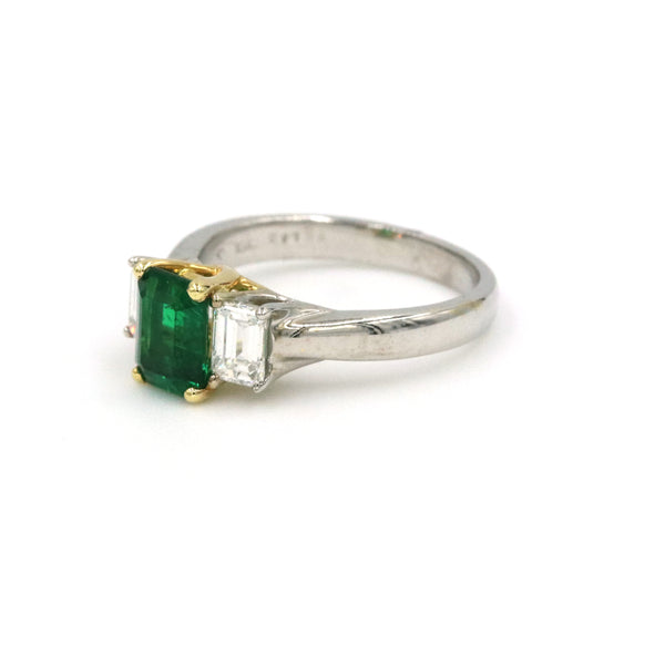 18K White And Yellow Gold GIA Certified Natural 1.22Ctw Octagonal Natural Emerald And ~.81Ctw Diamond Ring Provident Jewelery