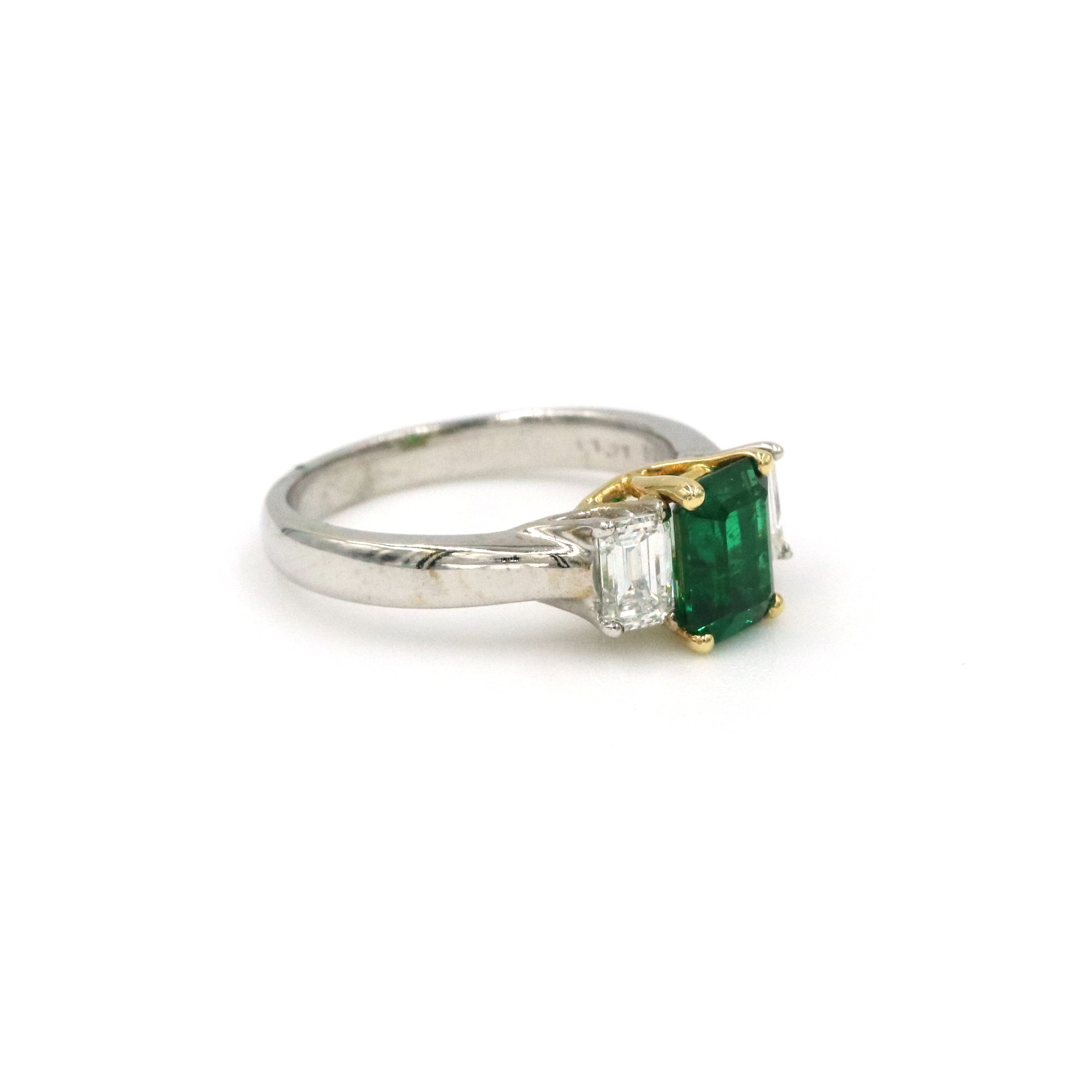 18K White And Yellow Gold GIA Certified Natural 1.22Ctw Octagonal Natural Emerald And ~.81Ctw Diamond Ring