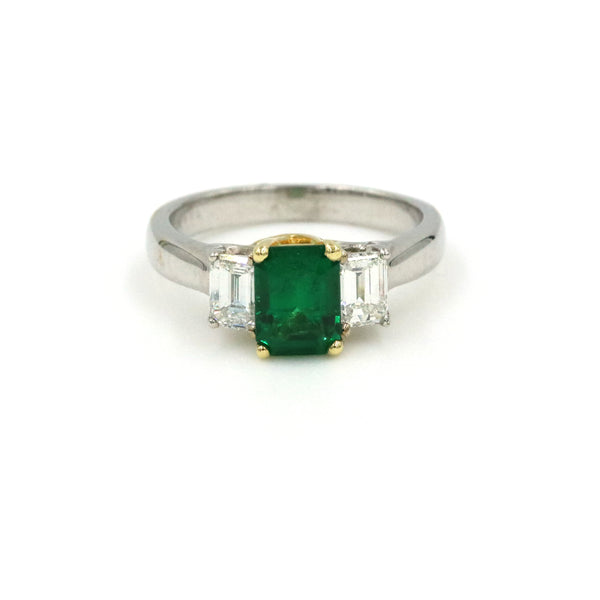 18K White And Yellow Gold GIA Certified Natural 1.22Ctw Octagonal Natural Emerald And ~.81Ctw Diamond Ring Provident Jewelery