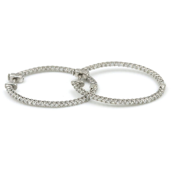 14K  White Gold Inside Out ~2.00ctw Diamond Hoops Provident Jewelery