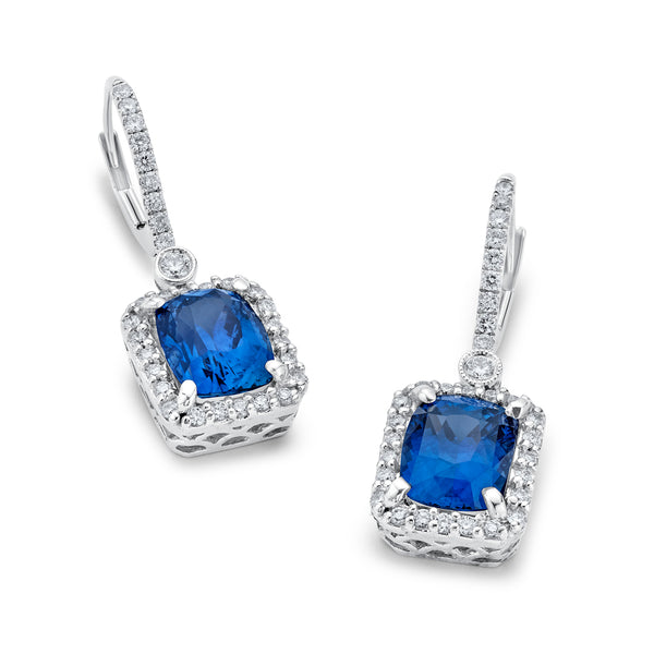 Gorgeous 18K  White Gold  Sapphire And Diamond Drop Earrings